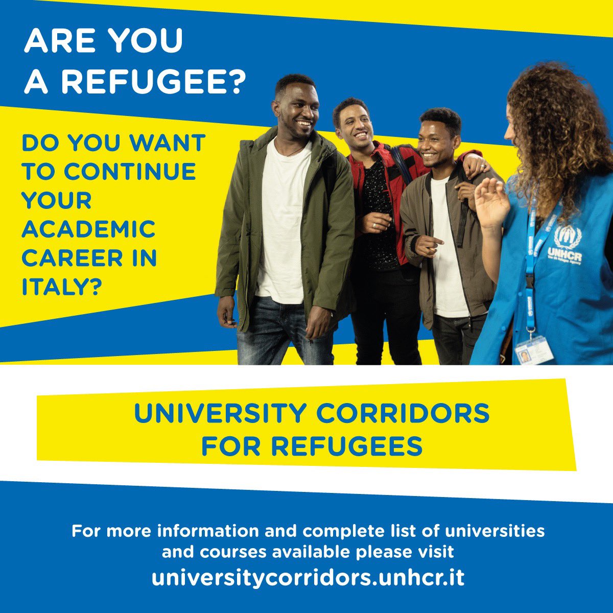 🚨Attention refugees in Kenya🚨 

The University Corridors for Refugees programme is offering a life-changing opportunity to continue your master's degree in Italy! 🎓🌍 

Apply now for a scholarship that covers tuition, travel, and living expenses! 🙌🏾 Don't miss this chance!