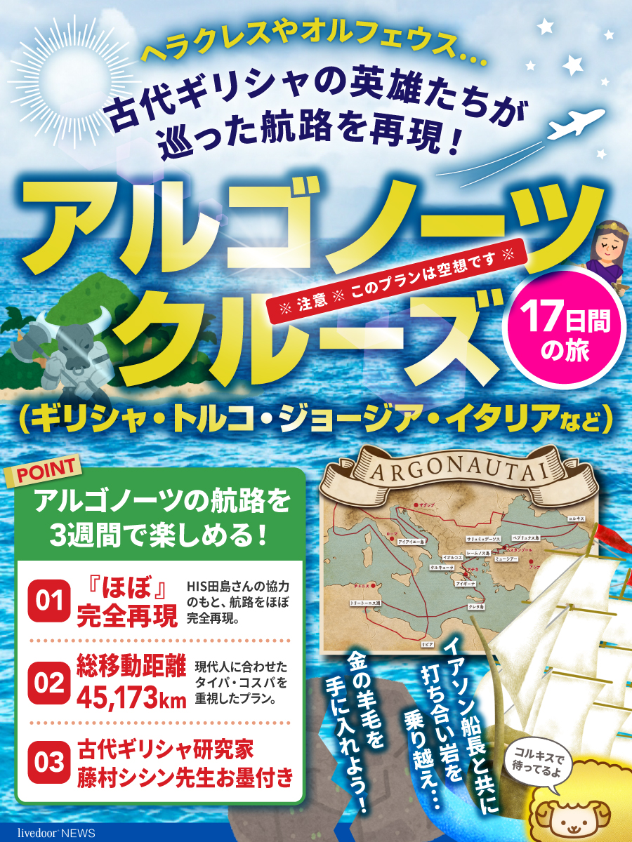 【ついに帰還】古代ギリシャ神話「アルゴー船の冒険」の道のりをHISが再現してみた #04
youtu.be/z4M9lwLBmLc

アルゴー船はまさかのアフリカ大陸へ突入…！ 最後の最後までフルスロットルな旅路になりました。終盤ではHIS田島さん＆古代ギリシャ研究家・藤村シシンさんへの質問パートも。