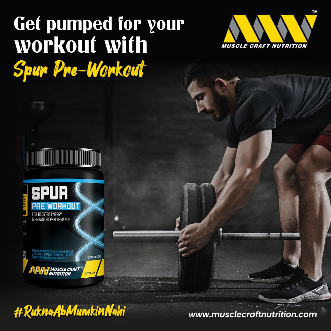 MuscleCraftN's tweet photo. Get your hands on Spur #PreWorkout now and take your #fitness to the next level! 💥👊
#RuknaAbMumkinNahi #MuscleCraft #musclecraftnutrition https://t.co/44fLeyjIWt