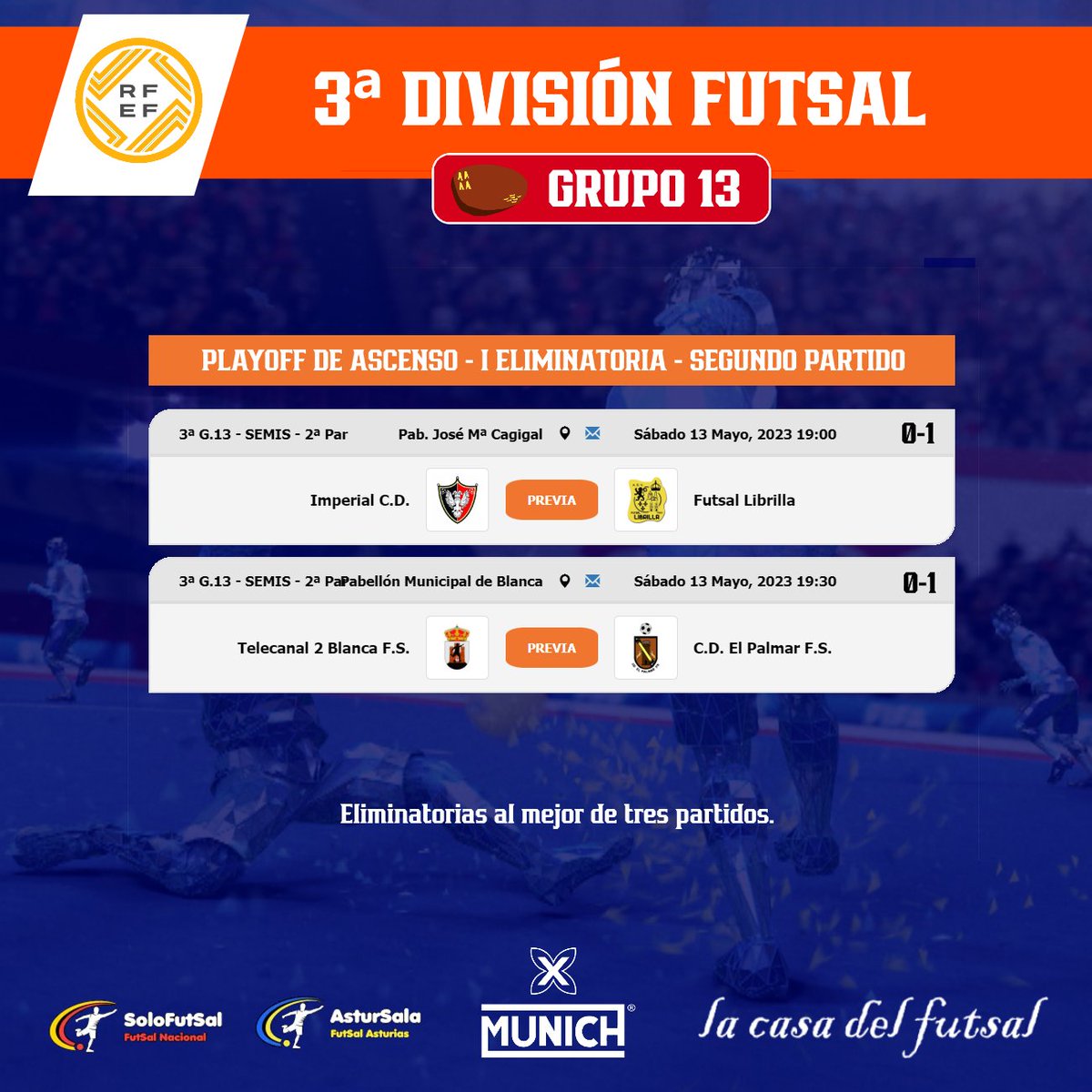 Solo-FutSal (@solofutsal_) on Twitter photo 🟧 3⃣ª DIVISIÓN FEDERACIÓN FUTSAL
🏆GRUPO1⃣3⃣ / 📆 PLAYOFF - 2 PARTIDO /⏰HORARIOS
📎 solo-futsal.es/3-division-rfe…
🔀 <a href="/ImperialClubDe1/">IMPERIAL MURCIA FUTSAL</a> <a href="/CfsAlcantarilla/">ALCANTARILLA CFS</a> <a href="/CDPuertoFS/">CD Puerto FS</a> <a href="/BlancaFS4/">Blanca F.S.</a> <a href="/EDAbanilla/">E.D. Abanilla Abrisa Futsal</a> <a href="/Cdcampos2/">CD Campos</a> <a href="/MazarronFutsal/">C.D. Mazarrón F.S.</a> <a href="/LorcaFs/">CIUDAD DE LORCA FS</a> <a href="/CFSCapTotana/">CFSCapuchinosTotana</a>
#Murcia | #SoloFutsal | #3DvsFutSal13 🟧 3⃣ª DIVISIÓN FEDERACIÓN FUTSAL
🏆GRUPO1⃣3⃣ / 📆 PLAYOFF - 2 PARTIDO /⏰HORARIOS
📎 solo-futsal.es/3-division-rfe…
🔀 <a href="/ImperialClubDe1/">IMPERIAL MURCIA FUTSAL</a> <a href="/CfsAlcantarilla/">ALCANTARILLA CFS</a> <a href="/CDPuertoFS/">CD Puerto FS</a> <a href="/BlancaFS4/">Blanca F.S.</a> <a href="/EDAbanilla/">E.D. Abanilla Abrisa Futsal</a> <a href="/Cdcampos2/">CD Campos</a> <a href="/MazarronFutsal/">C.D. Mazarrón F.S.</a> <a href="/LorcaFs/">CIUDAD DE LORCA FS</a> <a href="/CFSCapTotana/">CFSCapuchinosTotana</a>
#Murcia | #SoloFutsal | #3DvsFutSal13