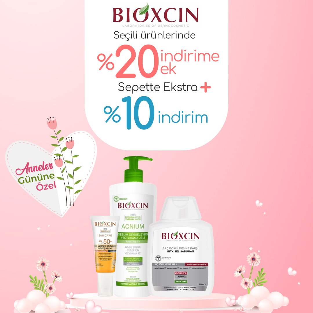 Anneler Günü'ne özel Bioxcin seçili ürünlerinde %20 indirime ek olarak sepette ekstra +%10 indirim fırsatı seni bekliyor! Hemen sepetini doldur, annene sağlıklı ve güçlü saçlar armağan et! 💆‍♀️🌿✨

dermoeczanem.com/bioxcin?utm_so…

#AnnelerGünü #Bioxcin #SaçSağlığı
