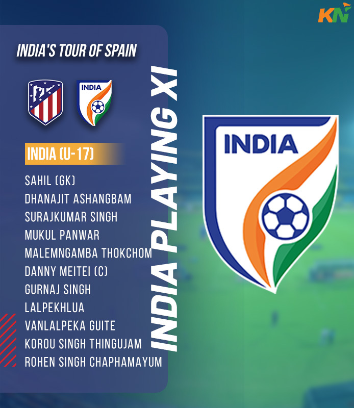 KhelNow's tweet photo. Take a look at how India have lined up for the game against Atletico de Madrid U-18s! 🤩
#IndianFootball #ATLIND #BackTheBlue #BlueCubs https://t.co/pfvIbQIB0j