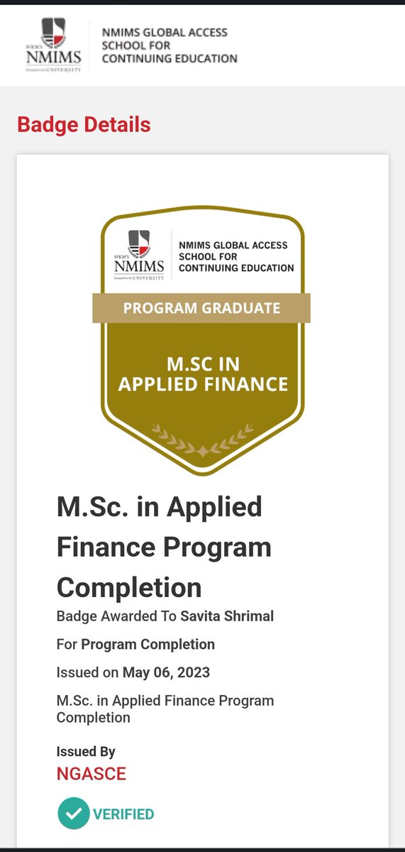 SavitaShrimal's tweet photo. Thrilled to share the completion of my Master's degree. #NMIMSglobal
Learning is a continuous process. https://t.co/JTGkBMcAzx