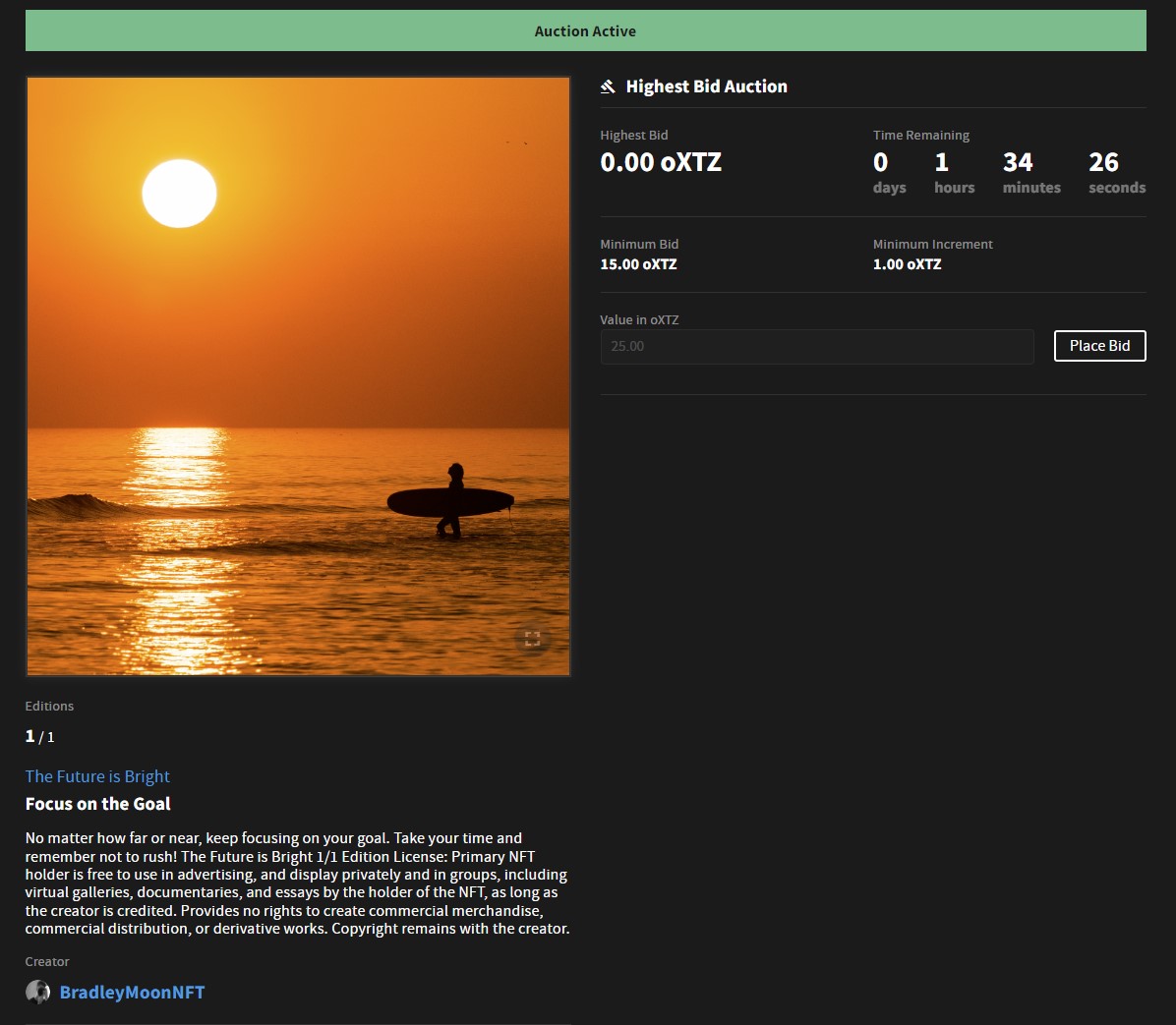 This is my first 1/1 auction on <a href="/objktcom/">objkt</a> 👇

Focus on the Goal 🎯

No matter how far or near, keep focusing on your goal. Take your time and remember not to rush! The Future is Bright

15 $XTZ 

Link below 👇