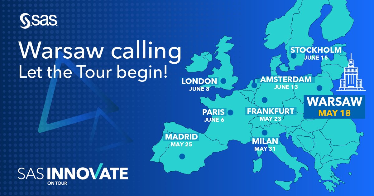 SAS_Hungary's tweet photo. Future-proof your business with AI! Join the SAS Innovate on Tour conference in Warsaw and meet top analytics innovators and industry leaders to discover how AI is changing the game for businesses and governments. https://t.co/AAljGwe1Bg https://t.co/Heg5hoR3pV