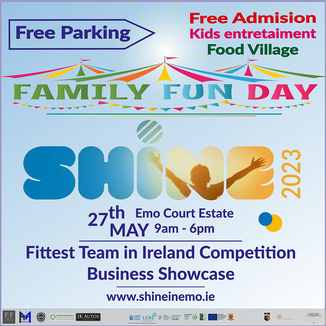 Shine is back on the 27th of May at Emo Court, offering a free family friendly day out that everyone can enjoy.

Sport competition, Business Trade Show, Food Court area, kids’ entertainment and plenty of space to run about.

Get your free tickets now at eventbrite.ie/e/shine-2023-t…