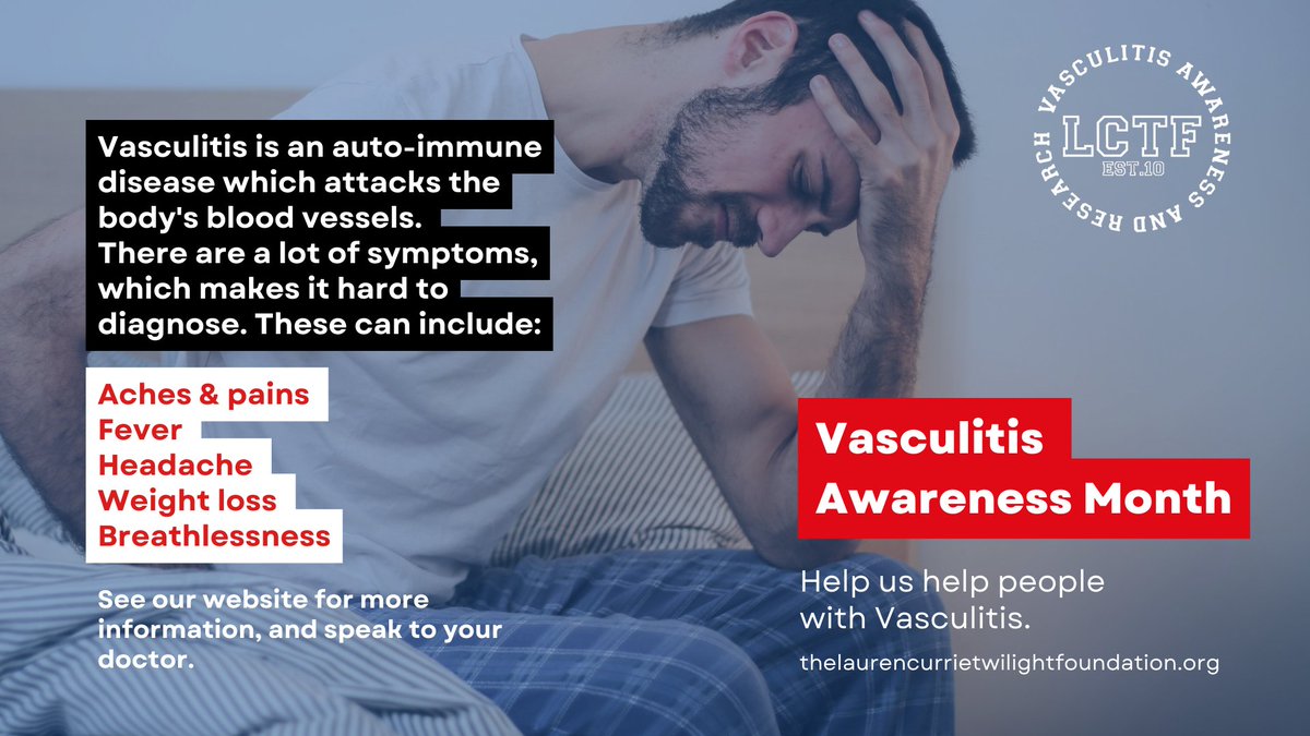LCTFoundation's tweet photo. Fact Friday:
Do you know the signs of vasculitis? Learn about the symptoms, diagnosis, and treatments to help save lives. ❤️🖤 https://t.co/6NKMI2g0bs
#FactFriday #VasculitisAwareness #vasculitisawarenessmonth #vasculitis #weareLCTF #vasculitisuk #vasculitisscotland #LCTF https://t.co/dNS4tUQhiW