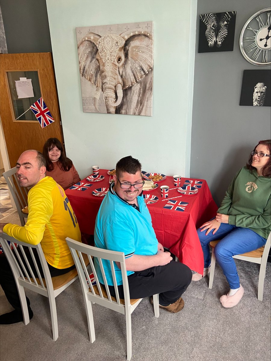 PhoenixLCG's tweet photo. The People We Support at Hermosa, a Phoenix Supported Living Setting, had a belated coronation tea party with home-made Red velvet cake, sticking to the red and white theme - flags were waving and not a crumb of cake was left on the plates. Fab time had by all! #onephoenixfamily https://t.co/WmwBFW7uHT