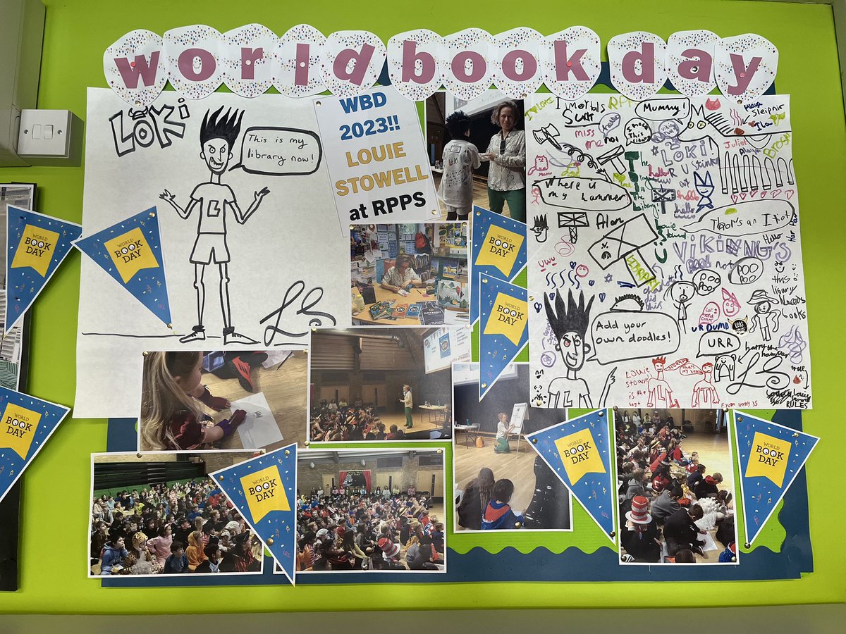 Our @RPPSlondon @WorldBookDayUK #LibraryDisplay is finally up in @RPPS_Library for everyone to enjoy! 

A huge celebration of #ReadingForPleasure & #illustrations made super special by @Louiestowell & @kenwilsonmax ❤️📚❤️

@AlannaMaxBooks @WalkerBooksUK #Loki #ThisIsMyLibraryNow