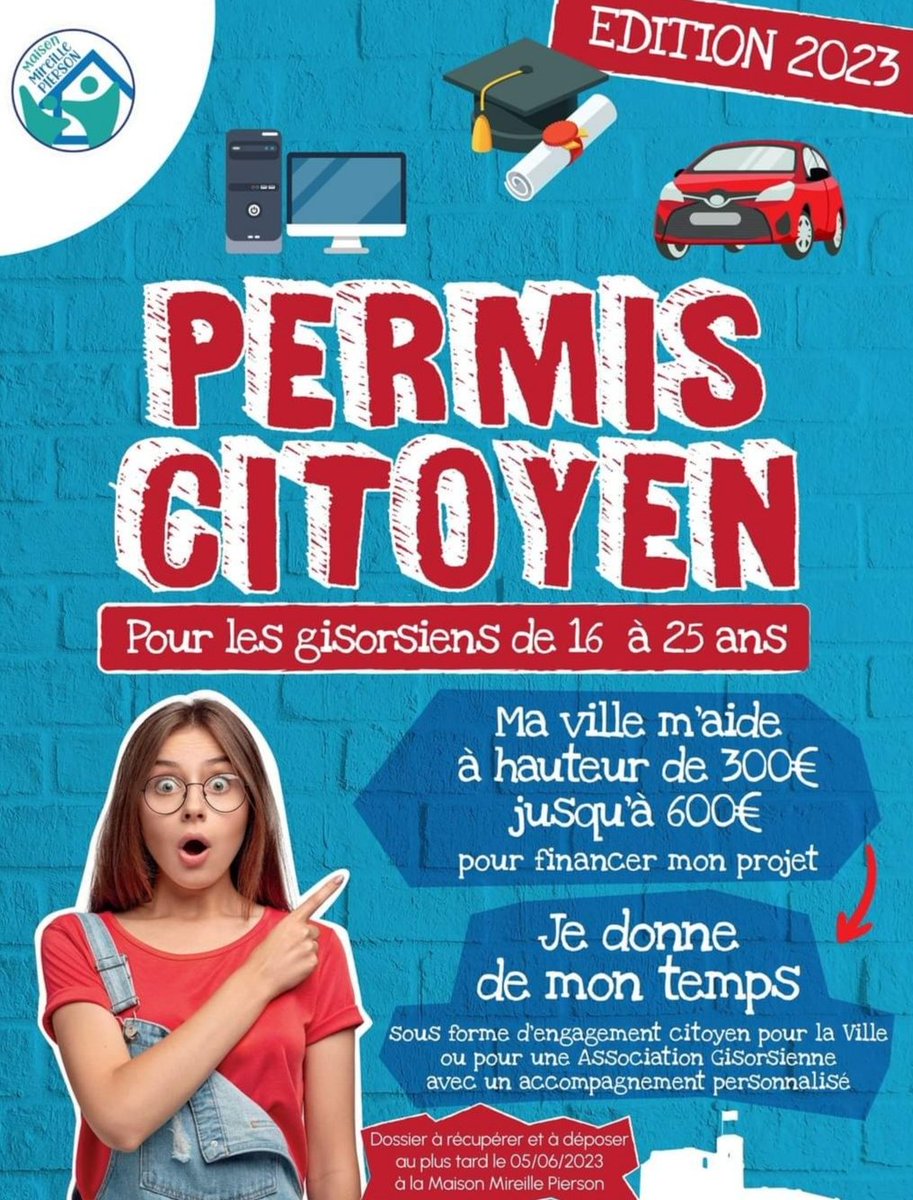 📢 #PermisCitoyen
Édition 2️⃣0️⃣2️⃣3️⃣
Pour les #jeunes de #Gisors 😊
Tous les détails ici 👇👇👇
m.facebook.com/story.php?stor…