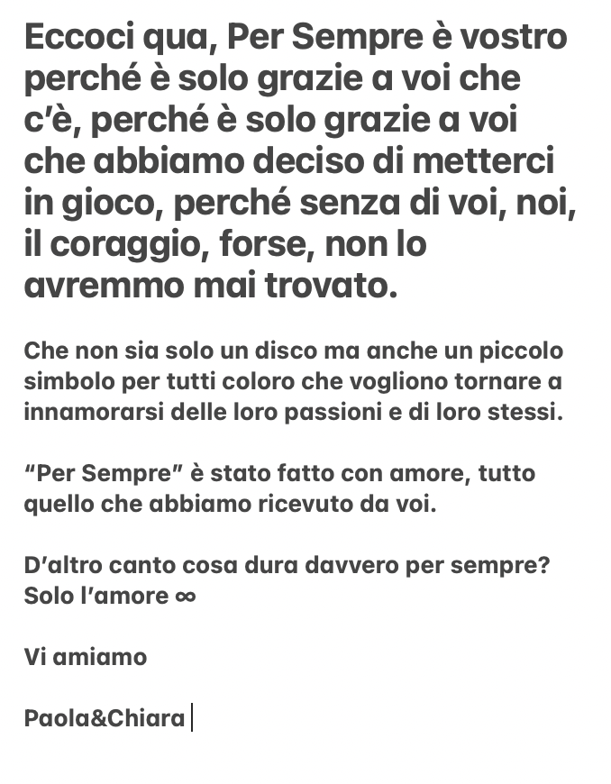 paolachiara's tweet photo. Vi amiamo

https://t.co/ipzY986zsN

Paola&amp;Chiara https://t.co/BLX5wfdIJT