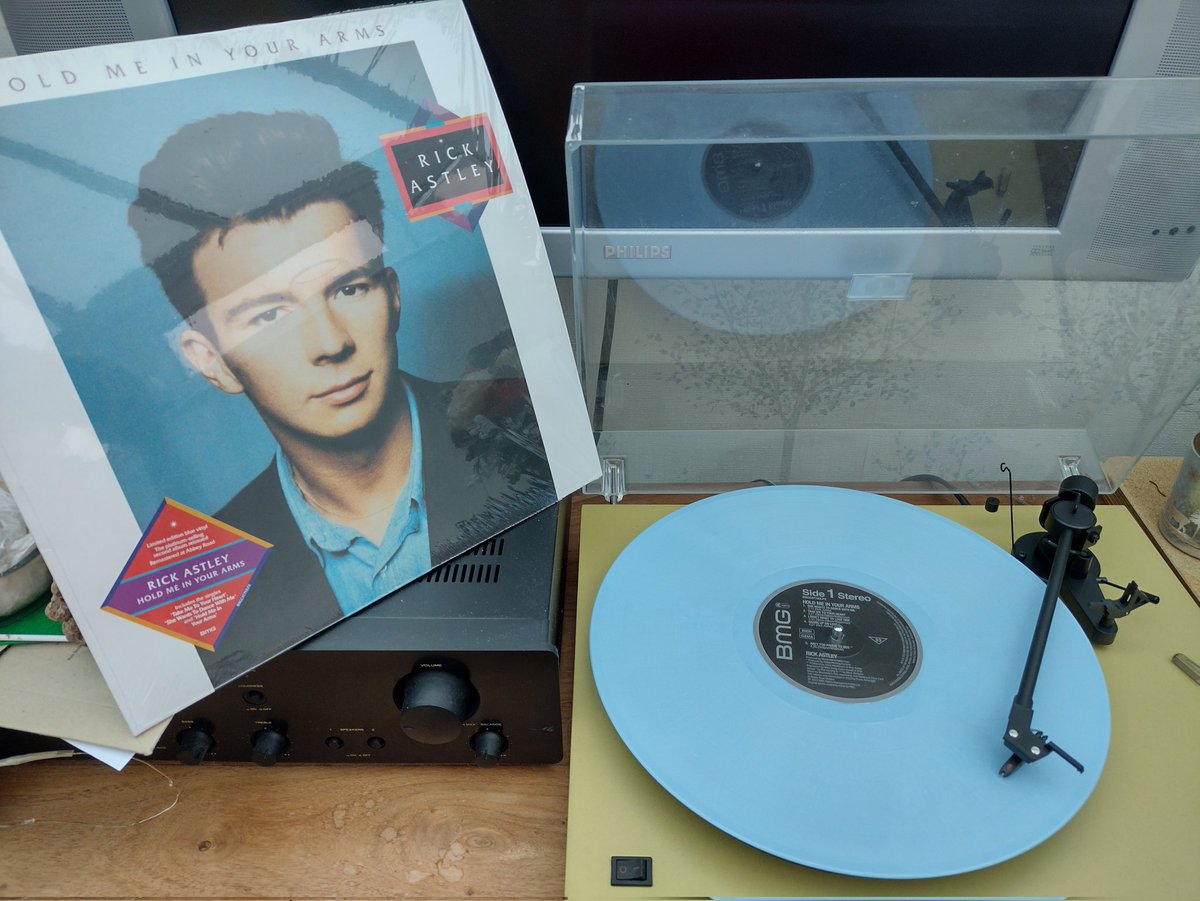 Hats2go's tweet photo. It's Release day...... It's Blue it's beautiful and it's arrived... My remastered blue vinyl of "Hold me in your arms"  by @rickastley  what a way to kick start the weekend 💪💙
#HMIYA2023 #NewRelease #gettheweekendstarted https://t.co/KmdoMCI1QO