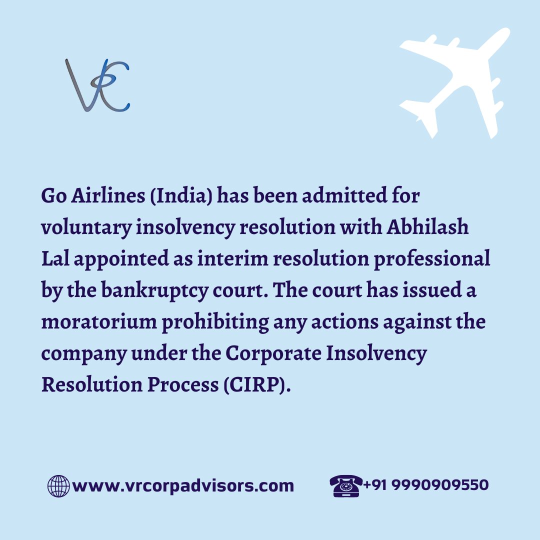'Wadia Group's Go Airlines' insolvency application approved' 

buff.ly/3VVct9M 

#GoAirlines #IndiaAviation #VoluntaryInsolvency #AbhilashLal #InterimResolutionProfessional
#BankruptcyCourt #CorporateInsolvencyResolutionProcess #Moratorium #BusinessRestructuring