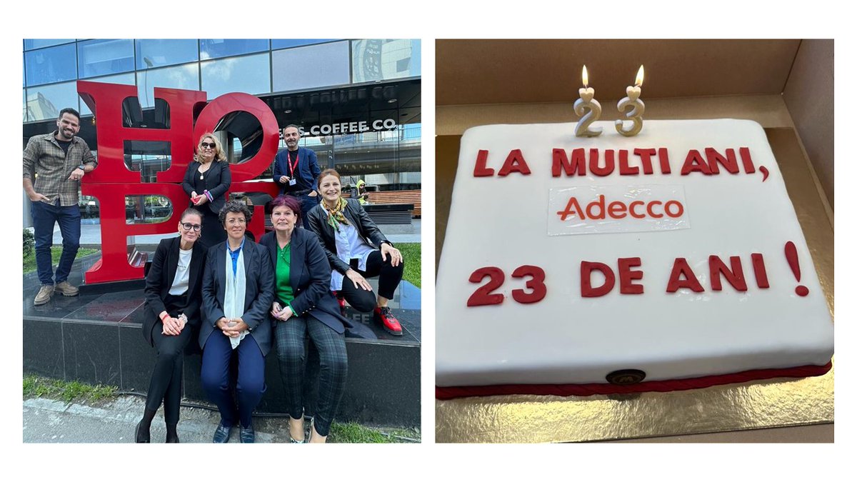 alv_lovecchio's tweet photo. What a perfect way to close a week. The past days were energetic and full with strategic ideas
@AdeccoRomania with Carla Rebelo. Adecco Romania is turning 23 years old. Happy birthday dear colleagues! We wish you tons of success and always amazing people around you! #FutureAtWork https://t.co/0Gg7iiYZYD