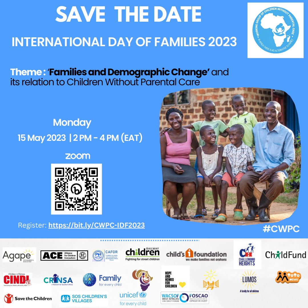UNICEF_AUOffice's tweet photo. π’ SAVE THE DATE: #internationaldayoffamilies
ποΈ Monday, 15 May 2023 | 2 PM EAT
πhttps://t.co/SUHelovFVC
Theme: βFamilies and Demographic Changeβand its Relation to Children Without Parental Care.
#CWPC #Reimaginefamily https://t.co/Vx02sv9W1l