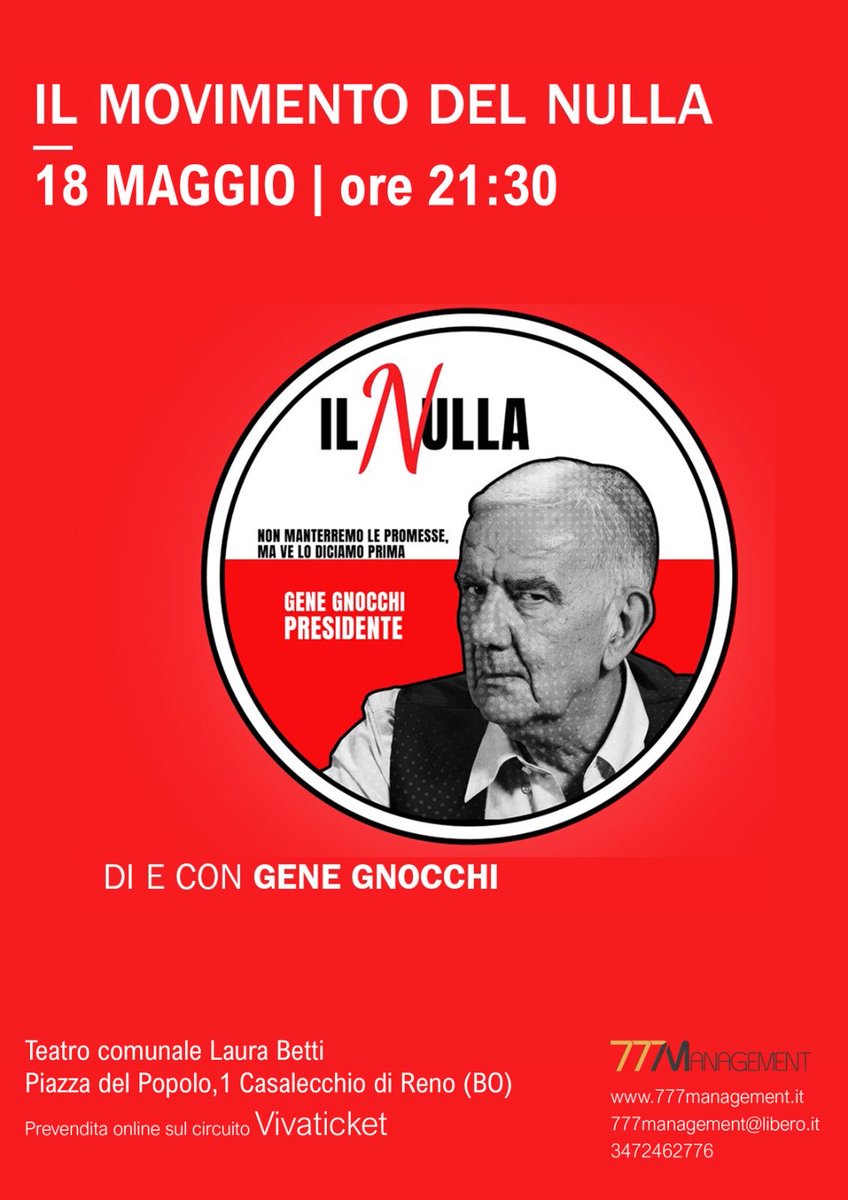 Giovedì 18 siamo a Casalecchio ( Bo). Siateci numerosissimi!! Spettacolo imperdibile!! #12maggio #ilNulla