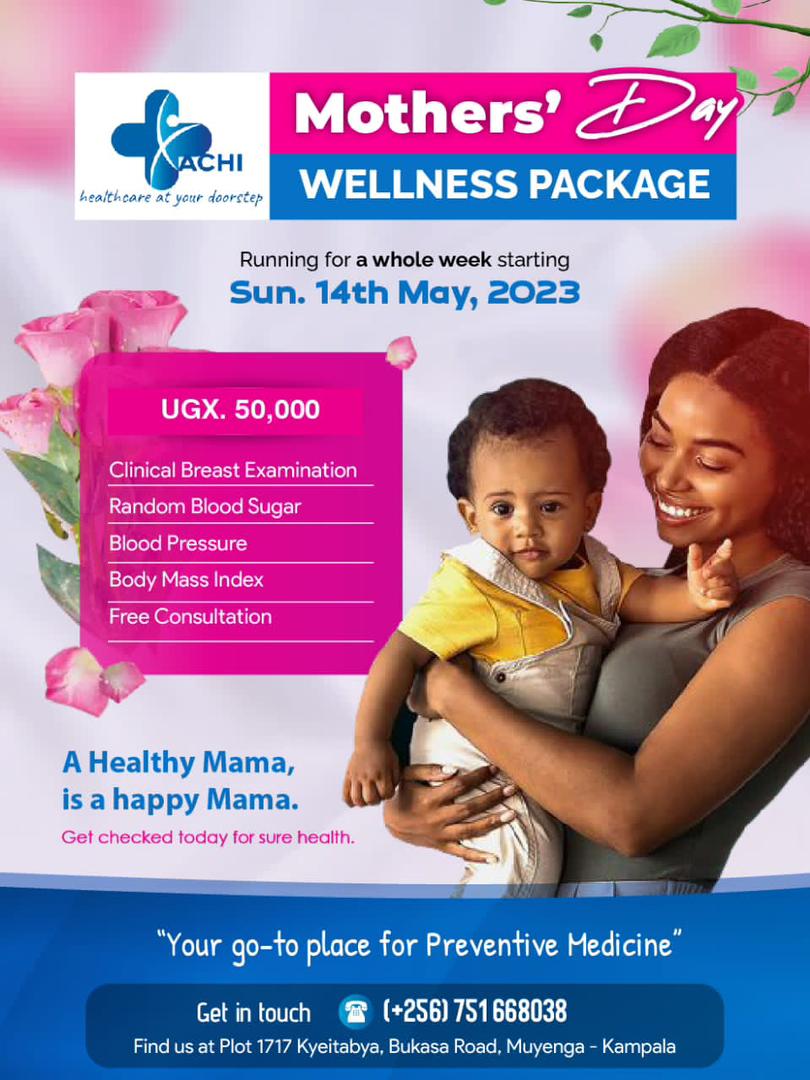 ACHIHealthcare's tweet photo. To all mothers and mothers-to-be...this Sunday, for 50k Ugx, get your blood sugar, blood pressure, BMI checked, along with a FREE consultation at our ACHI clinic in Bukasa, Muyenga. #healthymama #happymama #wellness #nutrition #ACHInitiative https://t.co/wTgEdUjc4s