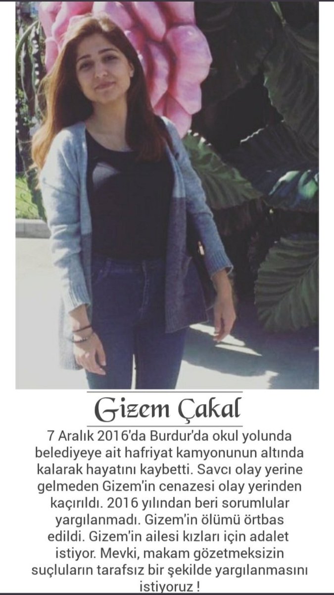 gizemeadalet's tweet photo. @SuleIdilDere Bizde YANDIK 7ARALIK 2016 da chpli burdur belediyesi 19 yasında okula giderken asfaltkamyonu ile öldürdüler 1GÜNDAHİ CEZAEVİNDE KALMADI KADRO dahi vermişler hukukun üstünlüğü ÜSTÜNLERİN HUKUKU OLMASIN dedik kimse duymadı ADALET bile galiba GARİBAN BİZSEK EZİLENDE BİZ OLACAĞIZ https://t.co/jXnlaMzfJq
