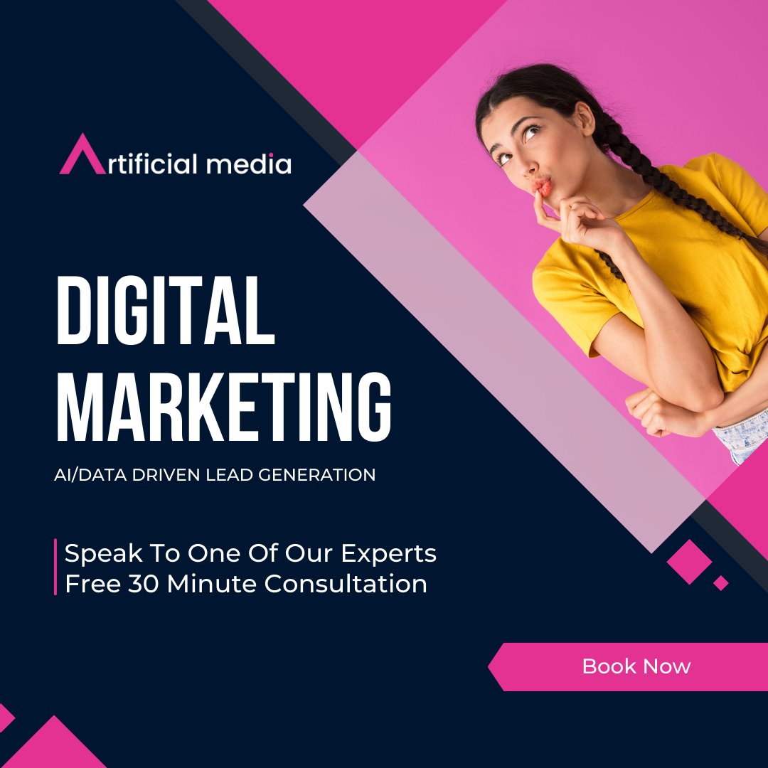 ArtificialAds's tweet photo. Are you a UK business looking to supercharge your online presence? 🇬🇧💻 At Artificial Media, we're offering a free 30-minute consultation to help you do just that.
#ArtificialMedia #DigitalMarketing #FreeConsultation #UKBusinesses #SEO #PPC #SocialMediaMarketing https://t.co/Wuq8OMLQ6W
