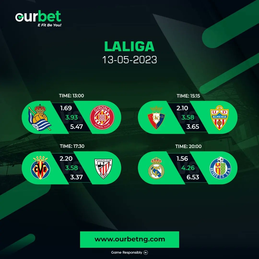 It's another weekend of big matches. Make sure you head straight to our website ourbetng.com to place your bets 

#spain #england #Nigeria #football #bet