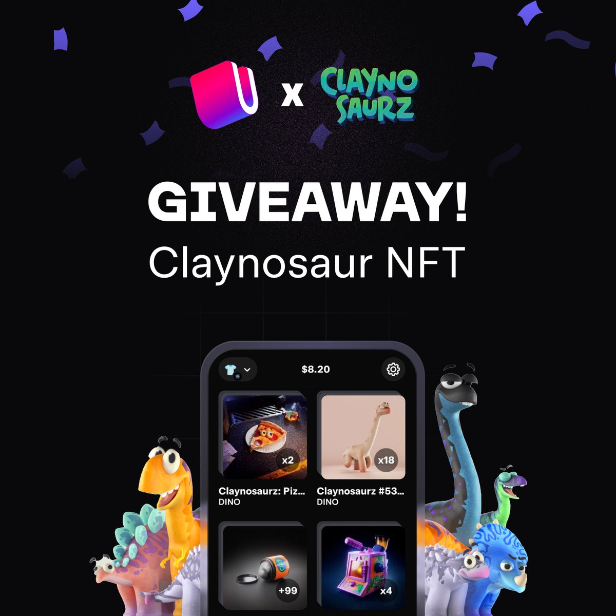Received your <a href="/solanamobile/">Seeker | Solana Mobile</a> yet, anon? 📱

🦖 How about a <a href="/Claynosaurz/">Claynosaurz</a>?  🦕

🎁 Well, we're giving one away! 🎁

You have 7 days! 📅
1️⃣ Follow <a href="/UltimateApp/">Ultimate Wallet</a>
2️⃣ Retweet this tweet
3️⃣ Make a swap on Ultimate and tweet a screenshot
(as a new tweet, not a reply)

Why Claynosaurz? 👇🧵
