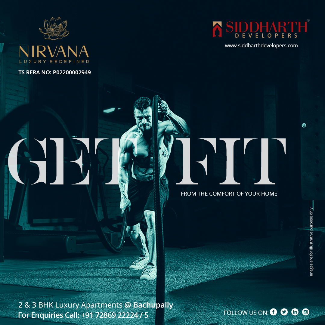 siddharthdevhyd's tweet photo. Your health depends on your fitness regime. The multi-level, state-of-the-art fitness centre at Siddharth’s Nirvana lets you level up your fitness game. 

To know more, visit: https://t.co/NXiPqXJBj2

#Siddharth #SiddharthDevelopers #LuxuryFlats #Flats #FlatsinBachupally https://t.co/2lsqKs2Z3F