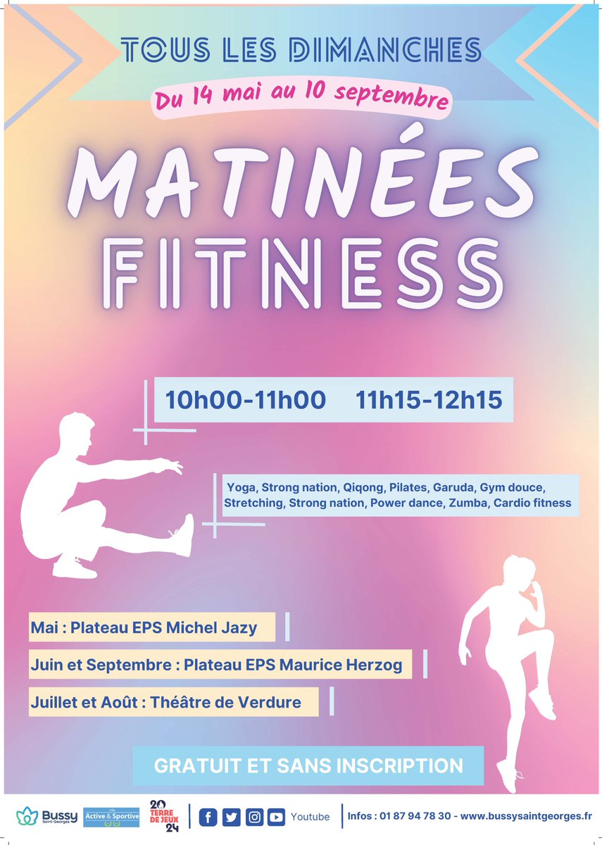 Retour des matinées fitness dimanche 14 mai sur le plateau EPS du gymnase Jazy avec Sandrine de  <a href="/POLYDANCE/">POLYDANCE</a>  
Rdv dès 10h pour du Strong Nation. Après une petite pause, Sandrine vous proposera de la Zumba à 11h15. C'est toujours gratuit et sans inscription !