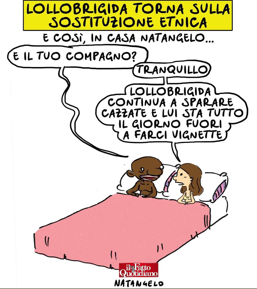 Presidio vignettistico permanente - la mia vignetta per Il Fatto Quotidiano oggi in edicola! 

#lollobrigida #sostituzioneetnica #fratelliditalia #natalità @fattoquotidiano  #vignetta #fumetto #memeitaliani #umorismo #satira #humor #natangelo