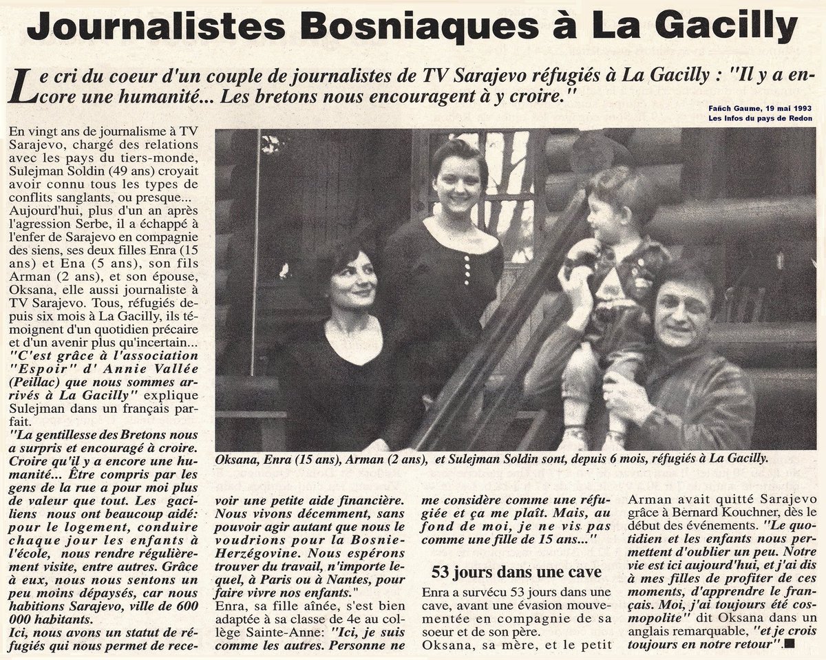 Arman Soldin avait fui la guerre de Bosnie-Herz. (1992-1995) avec sa famille. Il avait 2 ans lorsque @LesInfosRedon relatèrent leur arrivée en Bretagne. 30 ans plus tard, la guerre l'a foudroyé, en Ukraine. C'est une tragédie sans nom. Un reporter n'est pas une cible. RIP Arman.