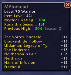 MotorheadWoW's tweet image. not bad for second  day, ended up getting a shield on the last run finally. Its hit or miss with pugs 😏 #Keystones #10.1 @Warcraft