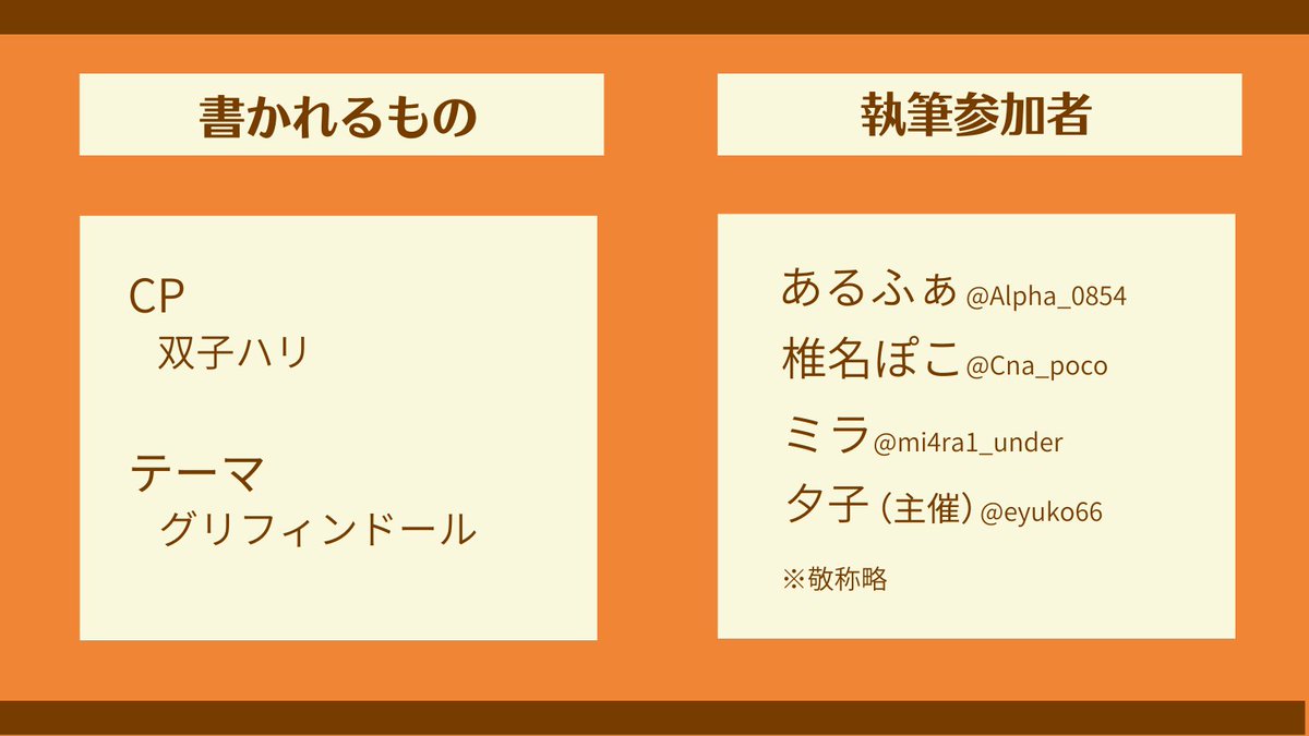 eyuko66's tweet photo. 双子ハリで利き小説、やります！

双子ハリの書き手4名で、同じテーマ（お題）でお話を書きます
誰が書いたか当ててみてください🥰 https://t.co/rpG49xZnTP