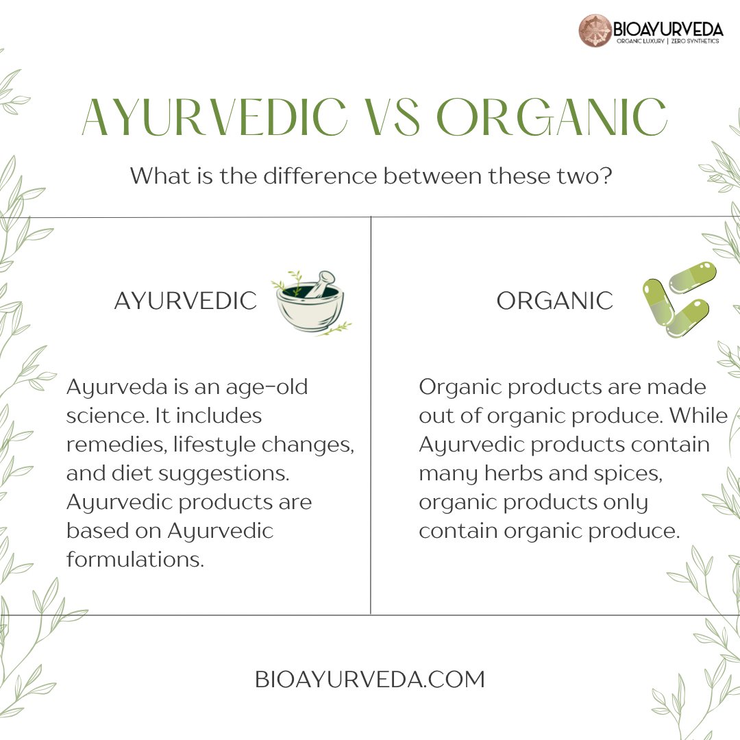 BioAyurveda's tweet photo. Similar but different. Yes, the terms ‘Ayurvedic’ and ‘Organic’ are not the same. Here’s how.

#ayurveda #selfcare #ayurvedalifestyle #health #ayurvedalife #wellness #ayurvedaeveryday #organic https://t.co/9dy93yJKjH