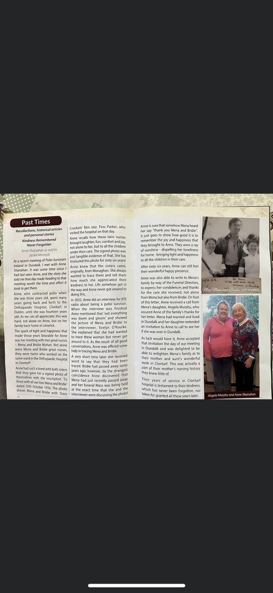 Happy international nurses day to all. See below article recently written by a polio survivor about my mum and her twin sister. This really highlights the huge impact we have on our patients journey.  Such a lovely story ! <a href="/sineadmcguirk33/">Sinead McGuirk</a> <a href="/JoeCW1980/">Joe Walker</a> <a href="/SouthernHSCT/">Southern Trust</a>