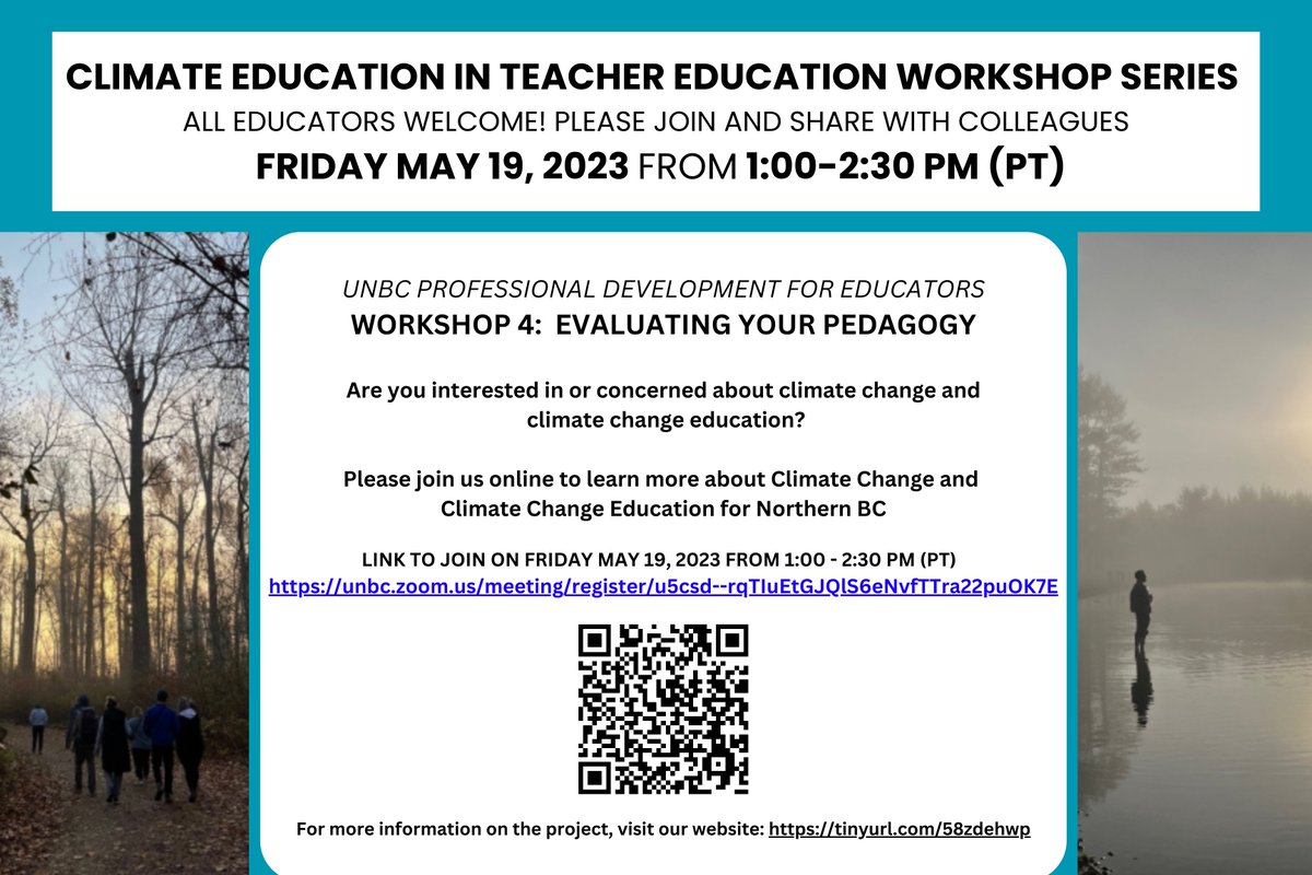 #CETE Workshop 4 is happening on Friday, May 19, 2023 at 1:00-2:30pm. EVALUATING YOUR PEDAGOGY with respect to teaching Climate Education. This workshop will conclude our 4-workshop series. Join us. See QR code or link for more information. #OnlineSession
