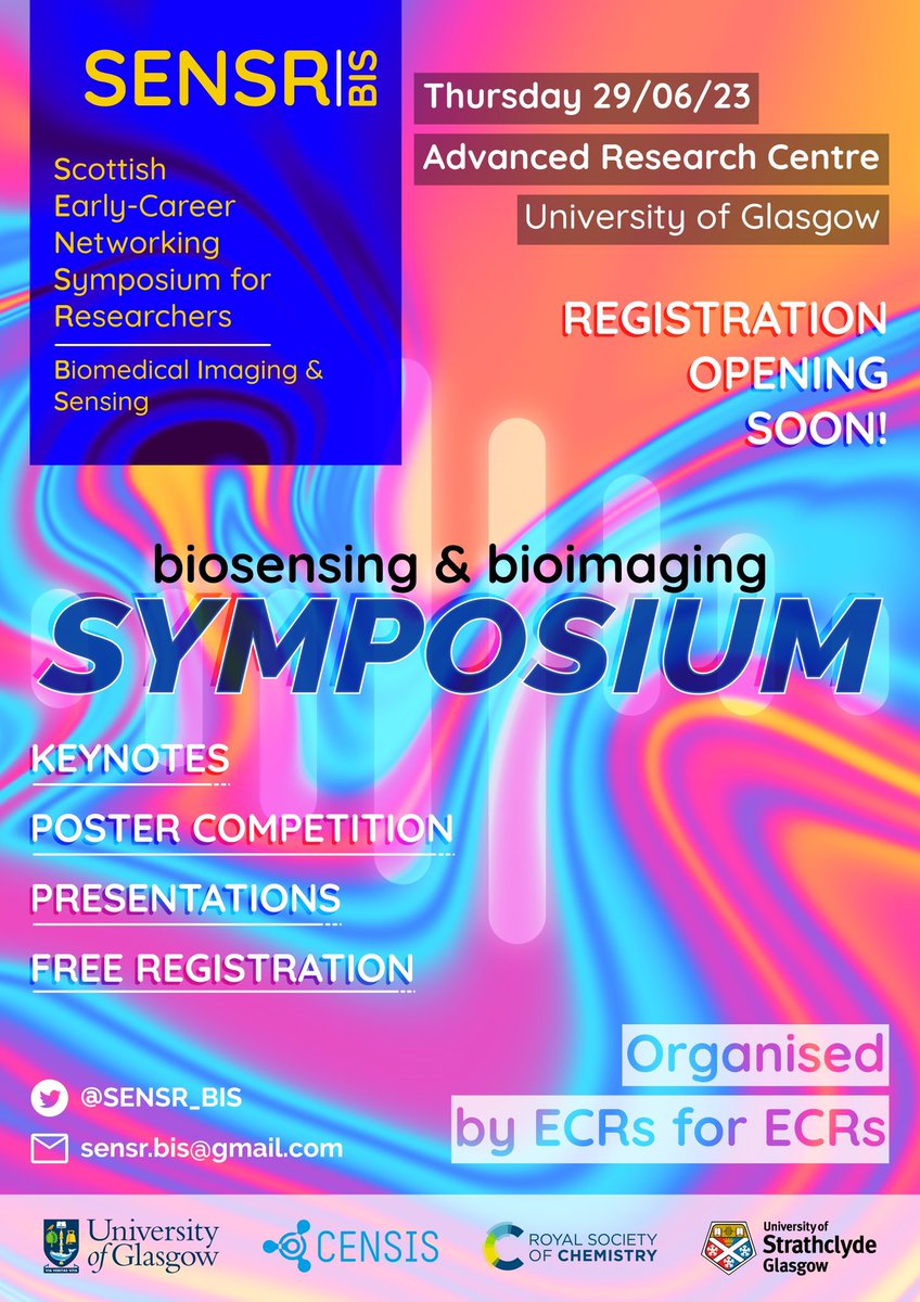Calling ECRs based in Scotland to talk about biosensing and bioimaging at the @UofGARC on the 29th of June. Registration is free and opens soon!! Follow us to stay updated and share amongst your colleagues. With the support of the @RoySocChem and @UofGChem.