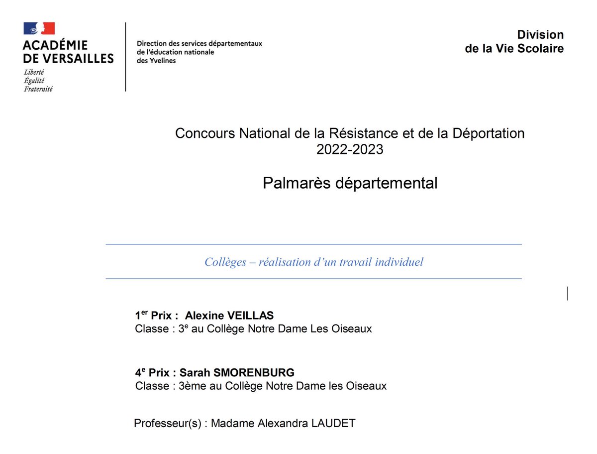 🧑🏻‍🎓Immense fierté pour nos élèves inscrits au Concours National de la Résistance et de la Déportation 👩🏼‍🎓 Bravo et merci à notre enseignante référente sur ce projet 🙏🏼 📜