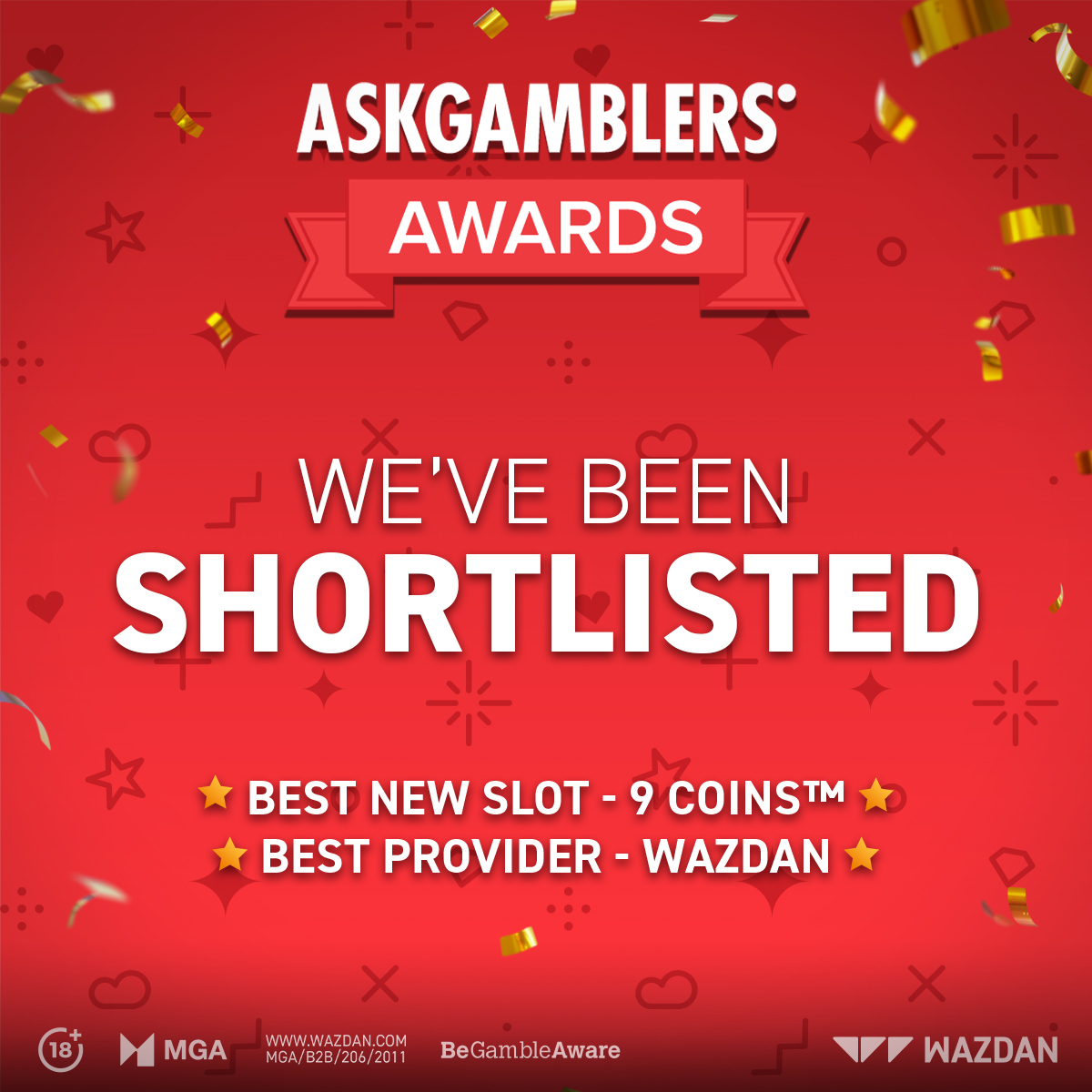 &#128227; Exciting news!

We have been nominated for two AskGamblers Awards 2023 categories – Supplier of the Year and Slot of the Year! &#127881;

Cast your vote for Wazdan here:  &#127942;

  &#127881;