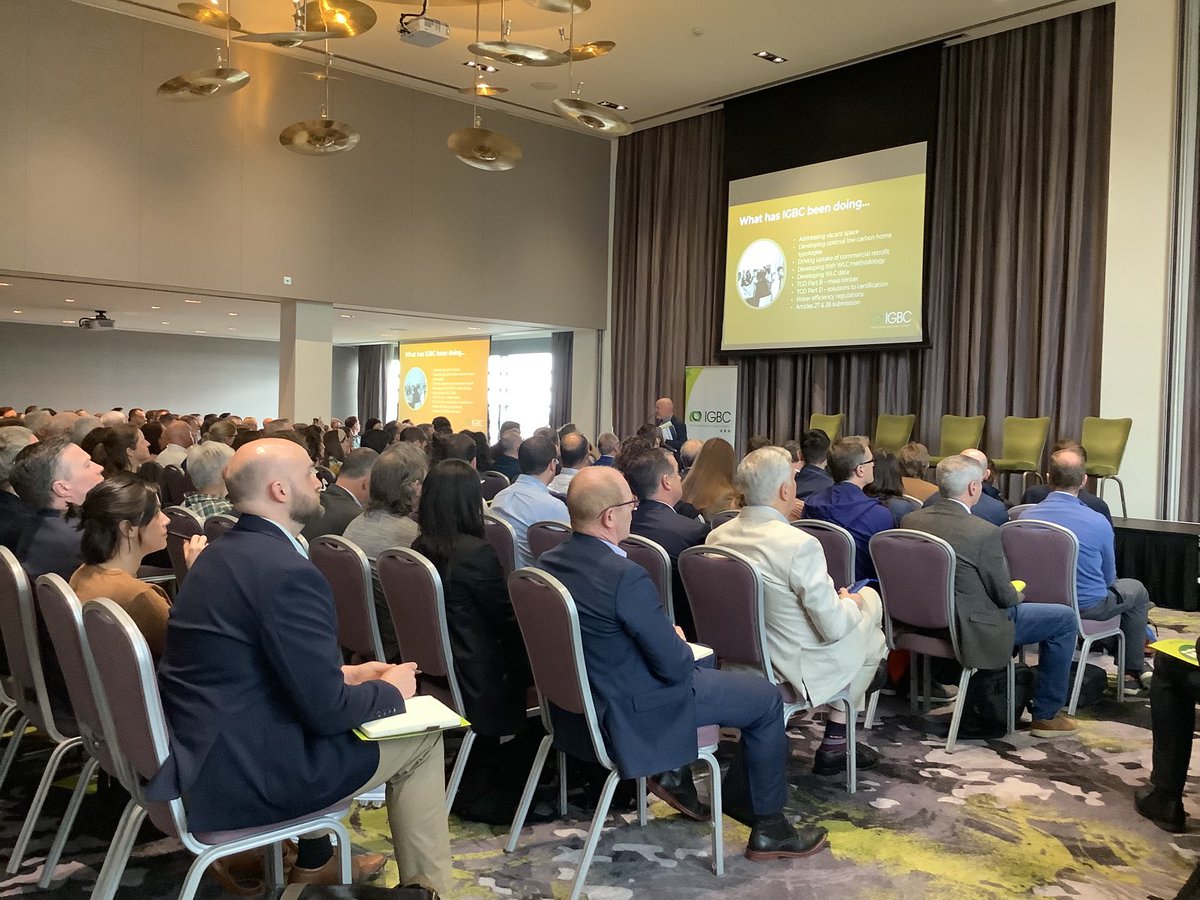 c_jammet's tweet photo. Full room @IrishGBC #BuildGreenNow conference. Pat Barry calling for immediate climate action. There is no excuse!
#BuildingLife roadmap includes actions for everyone in the industry to decarbonise our built environment
➡️ https://t.co/zZFz6hTmTS
#climateaction https://t.co/I76Bz068uD