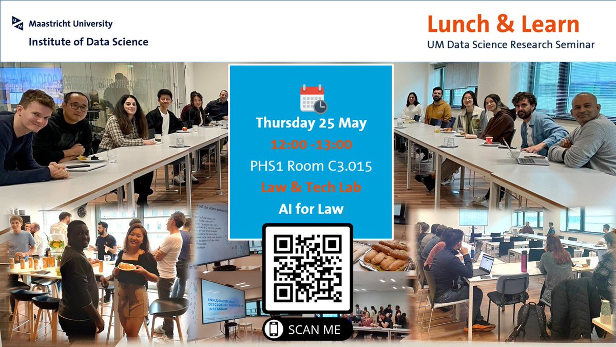 Join the Data Science Research Seminar with <a href="/maaslawtech/">Maastricht Law&Tech Lab</a> and <a href="/UM_IDS/">UMIDS</a>
on Thursday 25 May!
bit.ly/3Vjg5lw

"AI for Law "with Hellen van der Kroef and Antoine Louis!

#umdatascience #datascience #law #lawandtech #linguistics #computerscience #computing #lunchmeeting