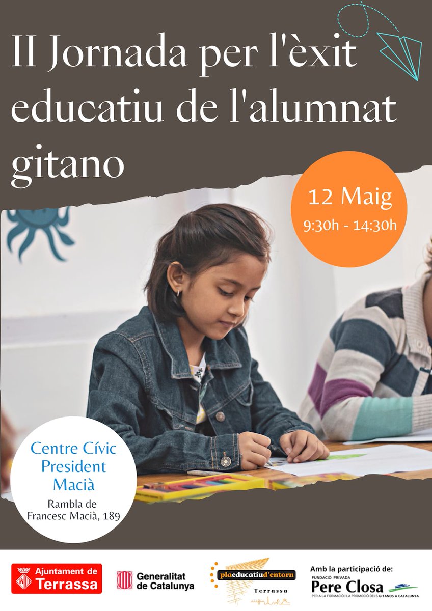 CRPTerrassa's tweet photo. Avui, a Terrassa, 120 professionals a la II Jornada per l'Èxit Educatiu de l'Alumnat Gitano, per aportar a la comunitat educativa coneixement sobre l'alumnat i famílies del poble gitano i facilitar la interacció i el vincle amb l'escola, així com oferir eines per la intervenció. https://t.co/ITSzHze7OV