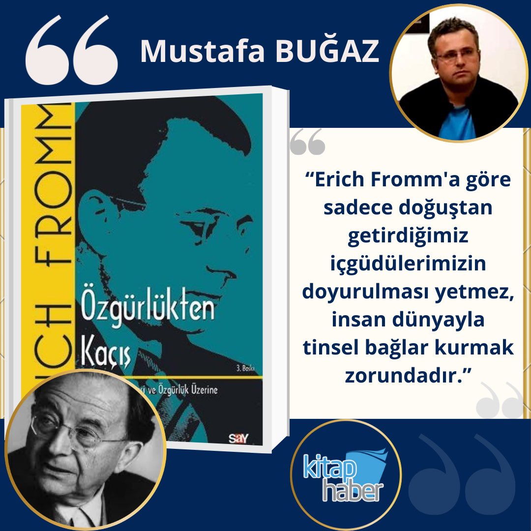 Mustafa Buğaz, Erich Fromm’un Özgürlükten Kaçış adlı eseri üzerine yazdığı değerlendirmesini web sitemizden okuyabilirsiniz. 

Link, kitaphaber.com.tr/ozgurluk-nimet… 

@bugaz_mustafa 
@SayYayinlari 

#kitaphaber #mustafabuğaz #ÖzgürlüktenKaçış #erichfromm #sayyayınları