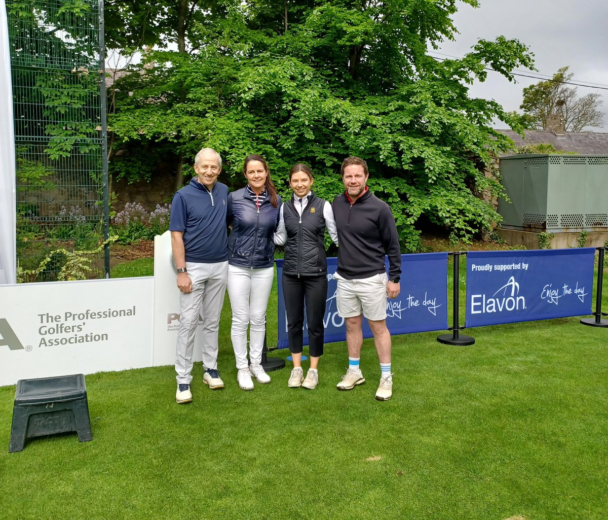 PGA_Ireland's tweet photo. Local favourite Hazel Kavanagh and her team about to tee off in the @elavon sponsored @GrangeGolfClub1 Pro-Am https://t.co/9fwYZtayV1