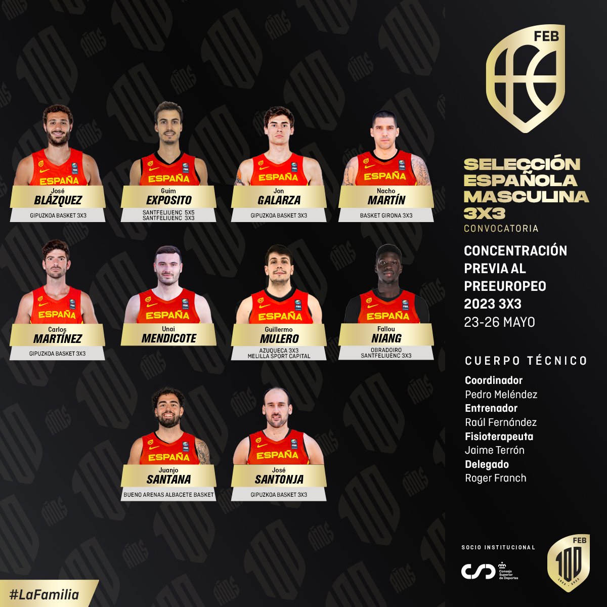 BaloncestoESP's tweet photo. 🚨 OFICIAL | La #SelMAS3x3 🇪🇸 comienza a prepara el verano con 🔟 jugadores en su PRIMERA concentración‼️

#LaFamilia #SomosEquipo https://t.co/w6B3x8UoZE