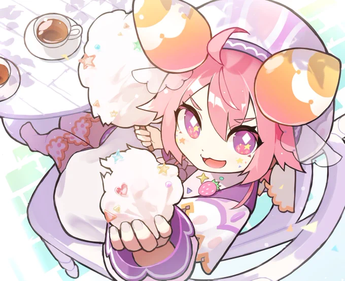 うみうしは紅茶にわたがしを入れるときいて描きました。実際おいしかったから皆もやろう! #いちごのあとりえ #いちごの武器庫 #にじさんじ
