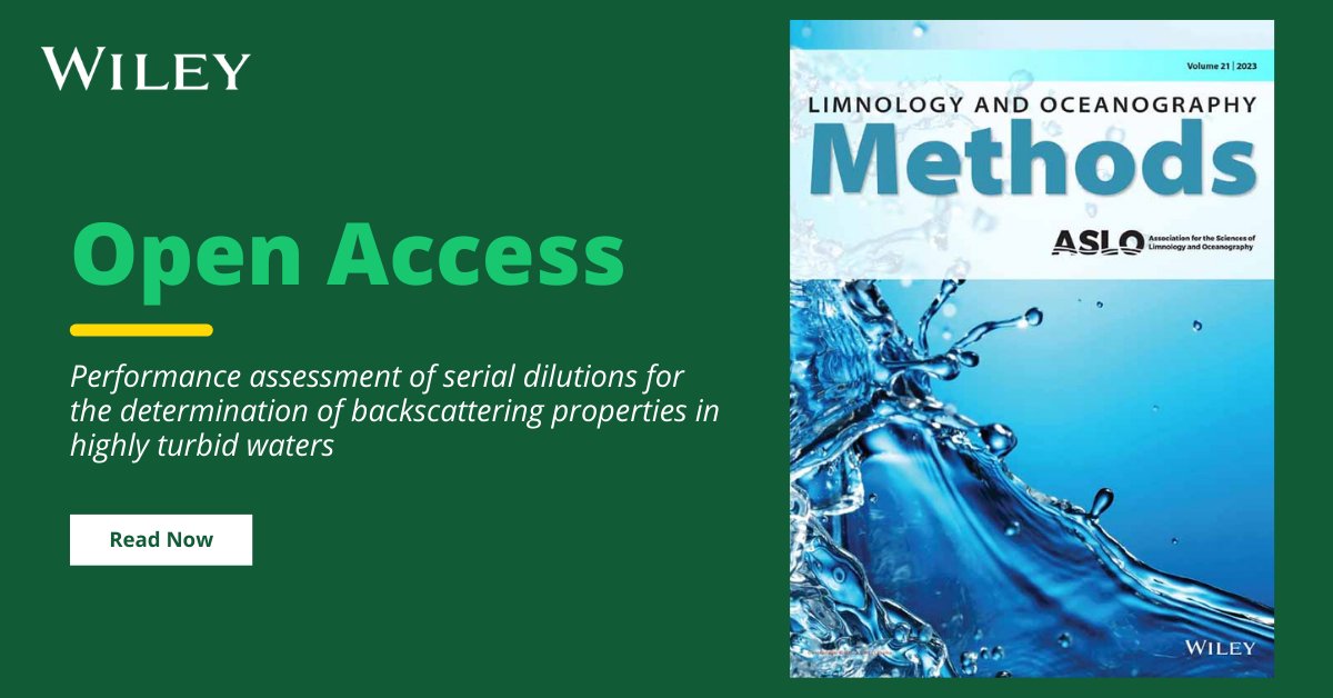 wileyearthspace's tweet image. Researchers found a solution to measure water quality with high particle concentrations using #ECOBB9. 💧 By diluting the water and using linear extrapolation, this method was effective for all water types.

Read in L&amp;amp;O Methods 👉 ow.ly/4t2r50OkpAU

@aslo_org #ASLO_Methods