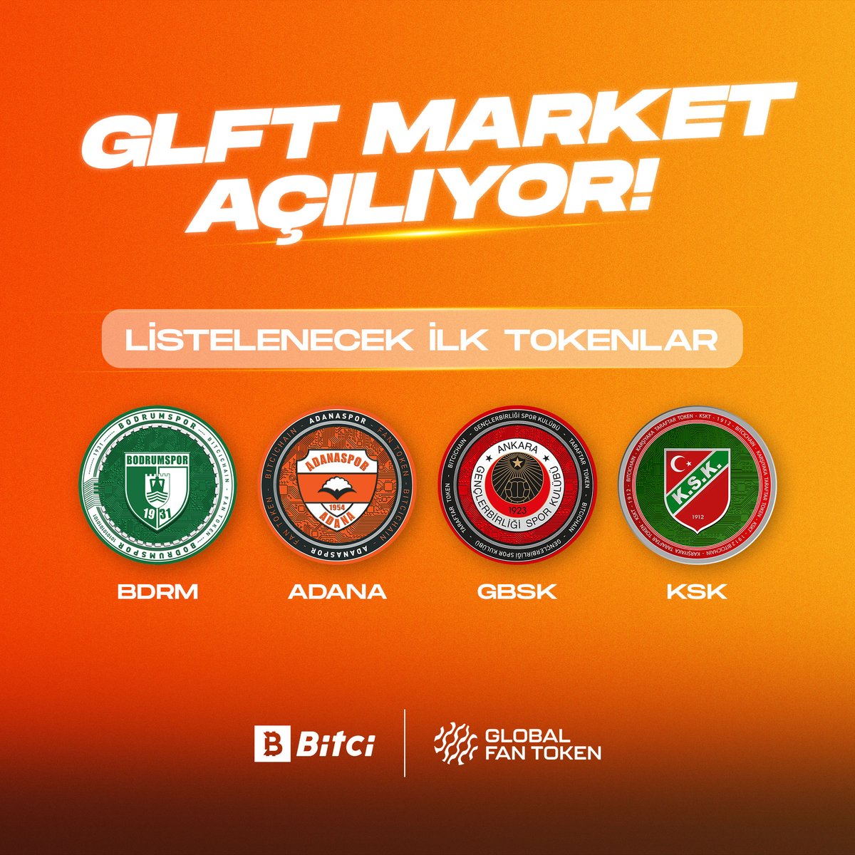 Bitci_FanToken's tweet image. GLFT MARKET AÇILIYOR! 🎊🤩

👇 #GLFT markette listelenecek ilk tokenlar; 

🔸 #BDRM
🔸 #ADANA
🔸 #GBSK 
🔸 #KSK

#Bitci #FanToken #GlobalFanToken