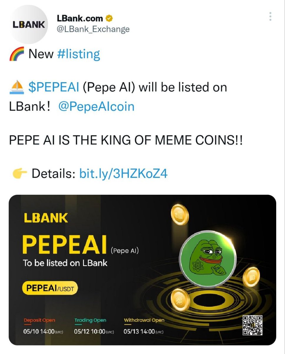 MatildoIann's tweet photo. @pepecoineth @binance @kucoincom @okx @Bybit_Official Real @PepeAIcoin 🔥🚀 https://t.co/J4g3vmJRW2