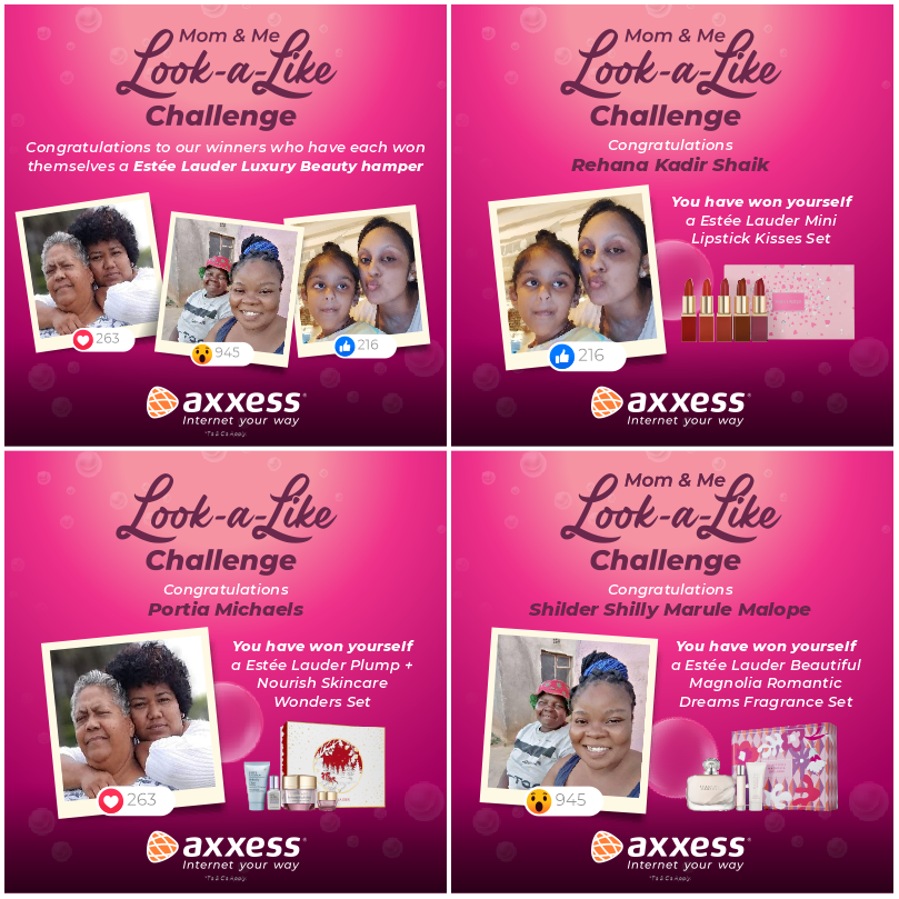 AxxessInternet's tweet photo. Congratulations to the 3 lucky winners of the Axxess Mom and Me Lookalike Challenge, voted for by YOU.
Thank you for sharing your beautiful bond with us and inspiring us all. We hope you enjoy your well-deserved prizes! 🎁
#AxxessMomAndMe #LookalikeChallenge #AxxessInternet 🎉 https://t.co/vw2Nz50pAo