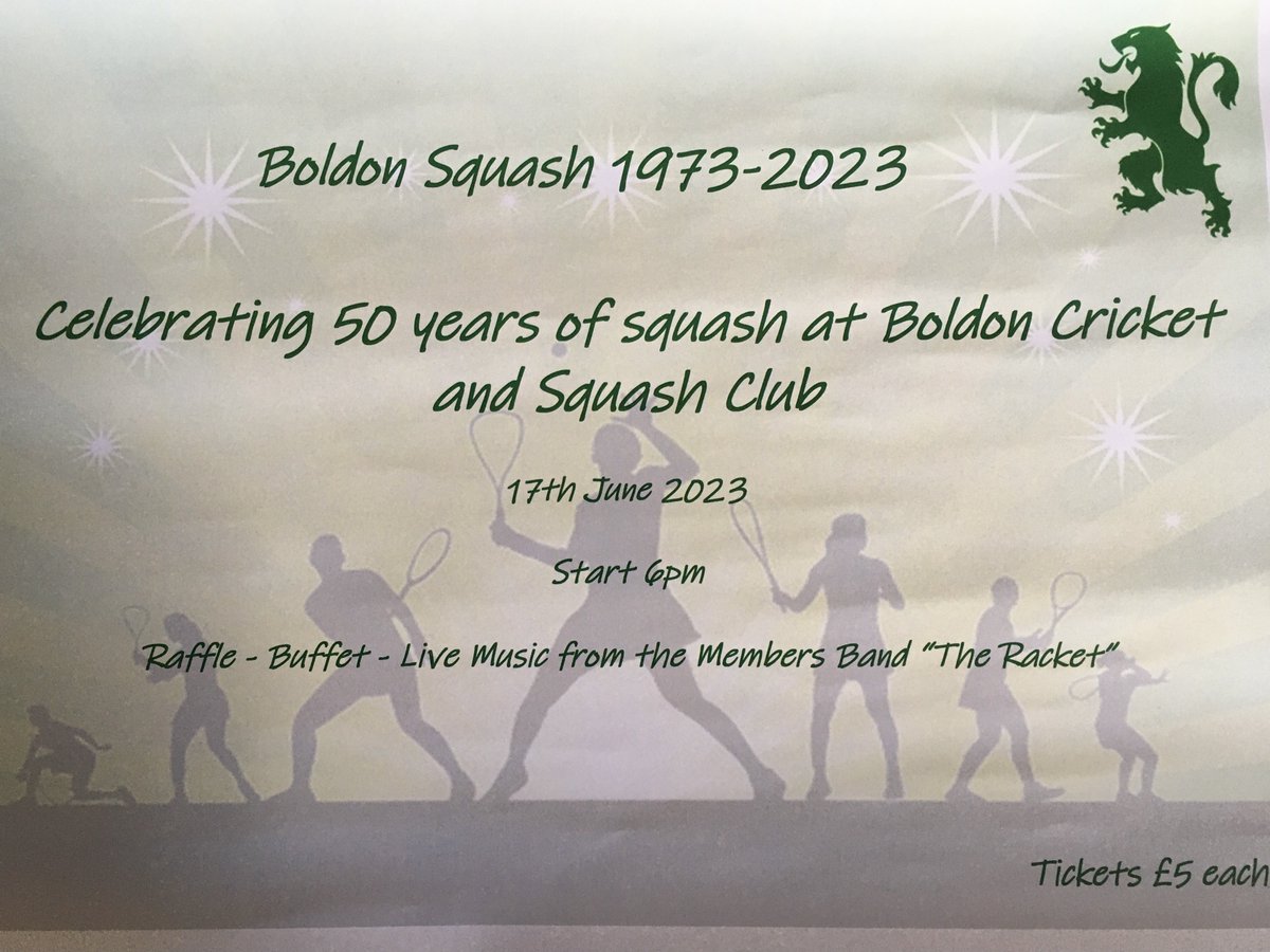 Calling all previous squash members, come and join us to celebrate 50 years of squash at Boldon Cricket &amp; Squash Club. Tickets available on 07866 903364