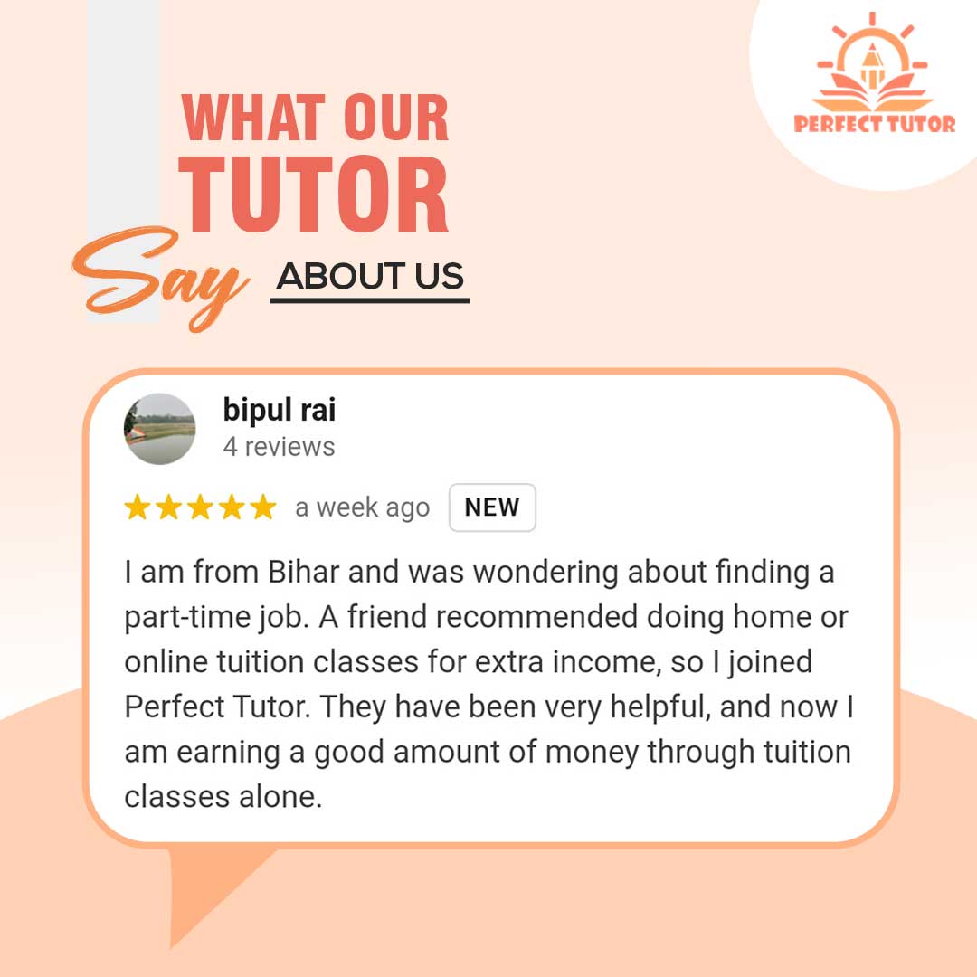 What Our Teachers/Tutors Say About Us-
Our tutors usually share their feedback about our platform and services.

Visit Website:- perfecttutor.in

#perfecttutor #hometutor #privatetutor #privatetuition #hometuition #onlinetutor #tutoringservice #hometutoring